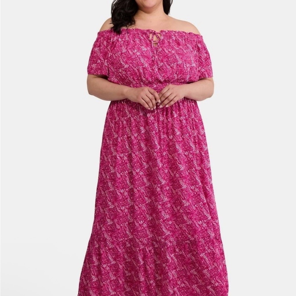 Terra & Sky Pink Off-Shoulder Maxi Dress